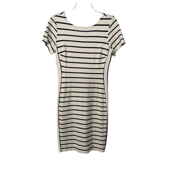 Banana Republic Factory Striped Bodycon Dress Size 8 White Knee Length - Picture 1 of 11